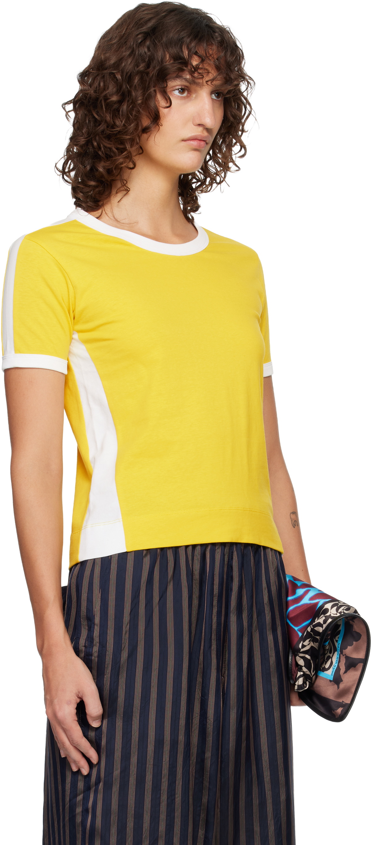 Dries Van Noten Yellow & White Fitted Contrast T-shirt