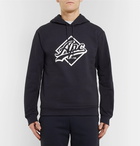 A.P.C. - Wayne Logo-Print Loopback Cotton-Blend Jersey Hoodie - Men - Navy