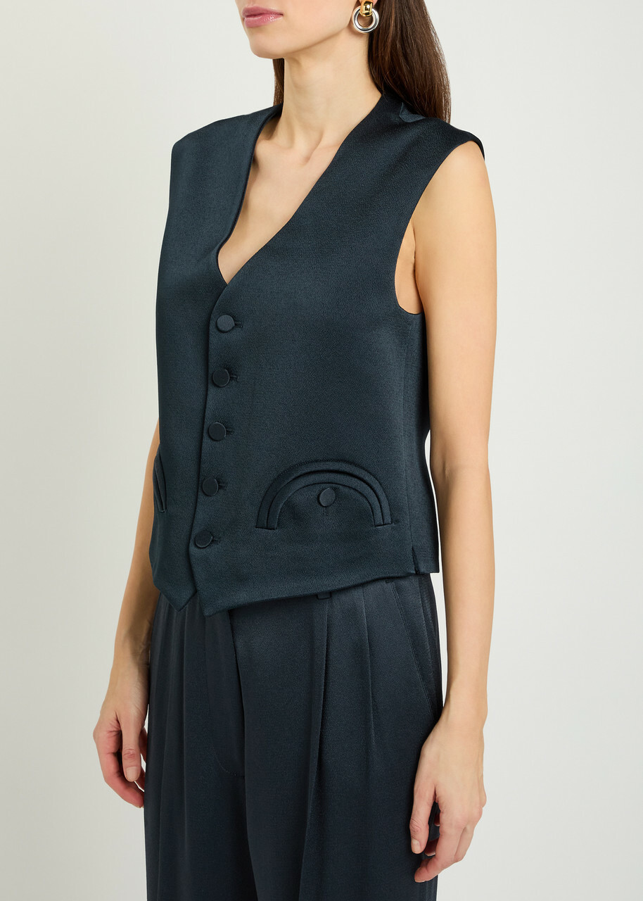 Blaze Milano Feral Satin-crepe Waistcoat Dark Blue