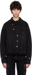 C2H4 Black Stagger Placket Arc Denim Jacket
