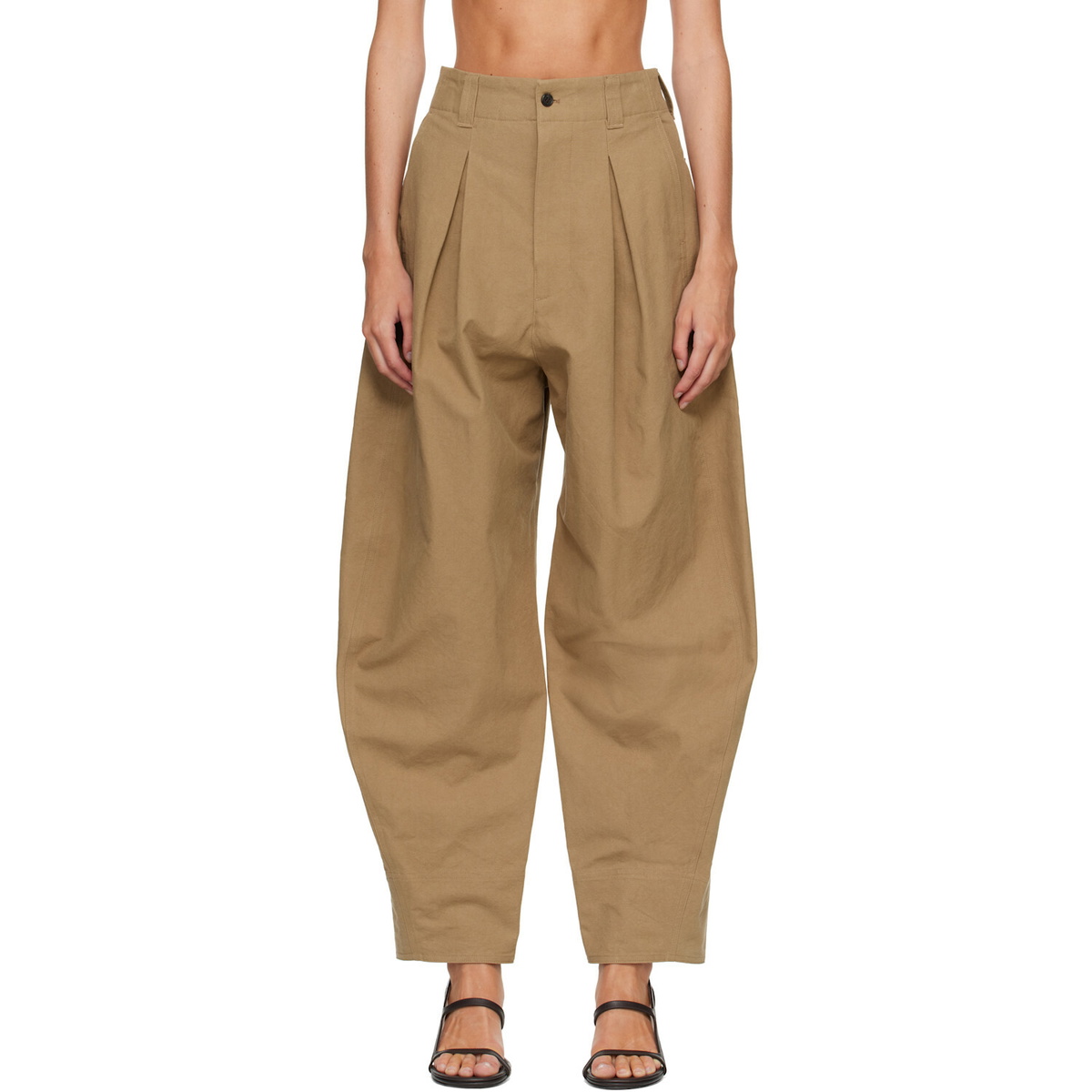 R2W Beige Milo Pintuck Cotton Trousers