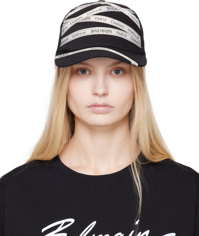 Photo: Balmain Black Cotton Ribbon Motif Cap