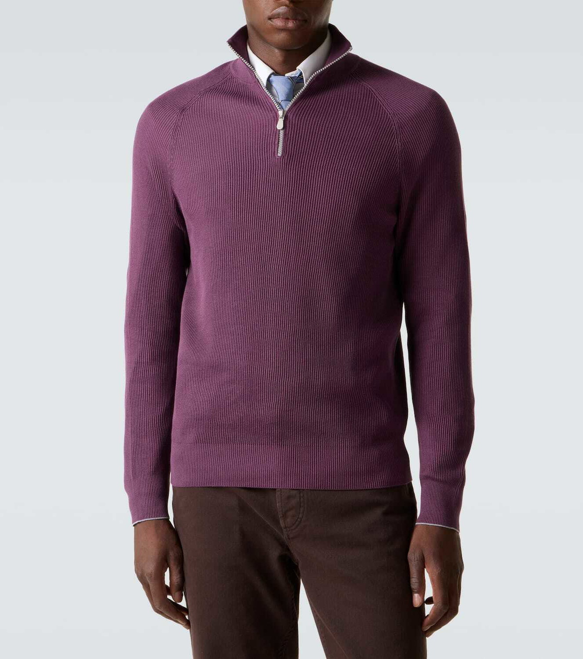 Brunello Cucinelli Ribbed-knit cotton half-zip sweater