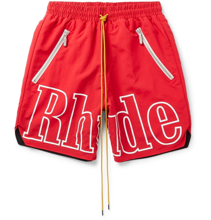 Photo: Rhude - Logo-Print Shell Drawstring Shorts - Red