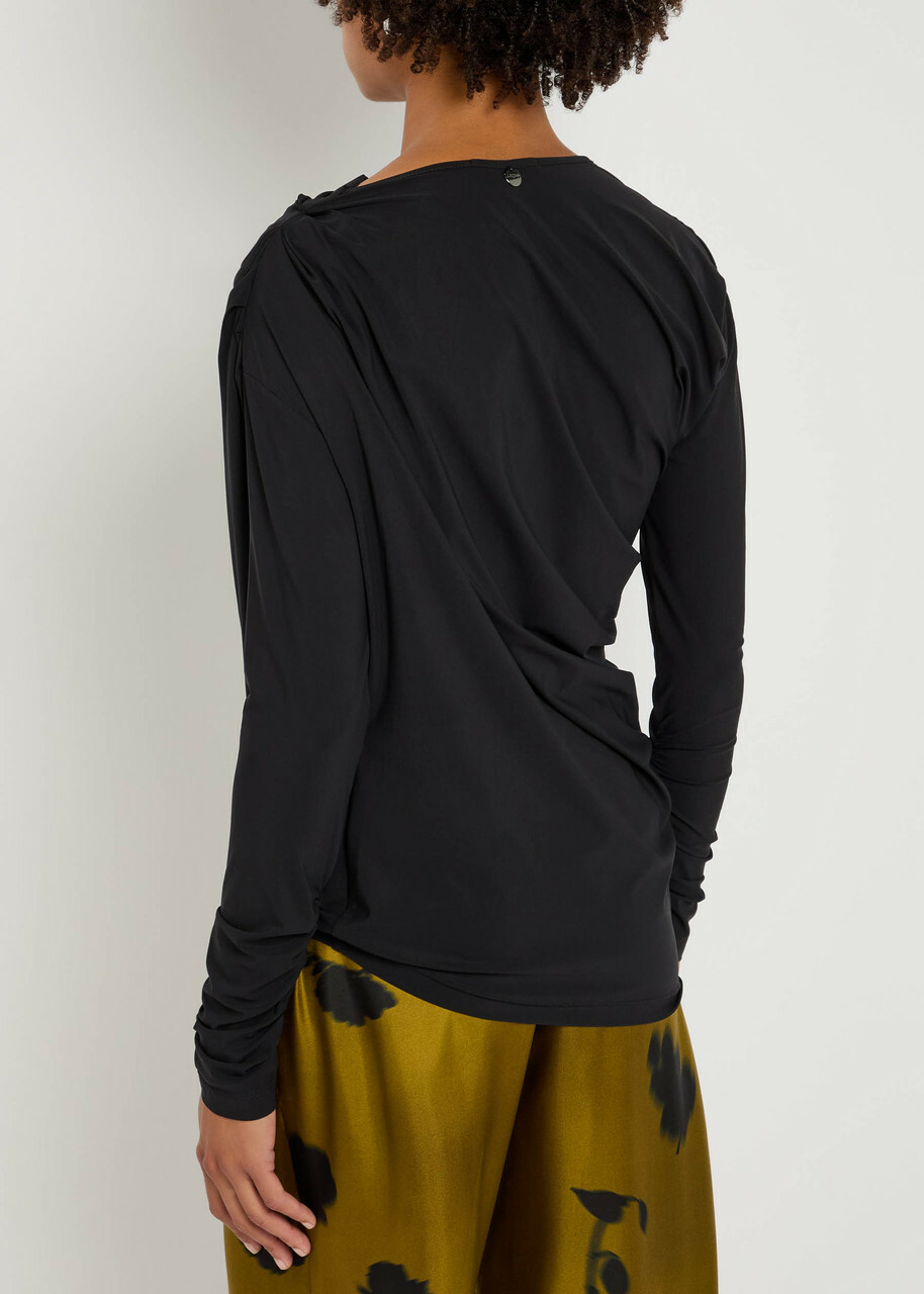 High Aslant Draped Stretch-jersey top Black