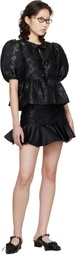 GANNI Black Satin Peplum Tie Blouse