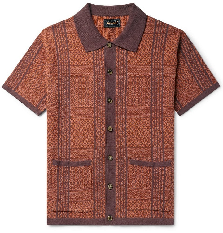 Photo: Beams Plus - Cotton and Linen-Blend Jacquard Shirt - Orange