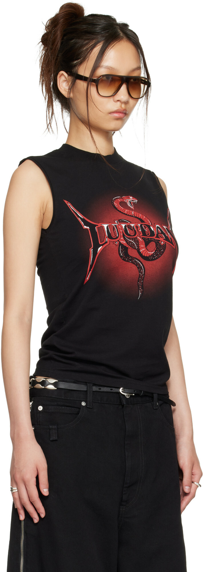 LU'U DAN Black Metal Head Tank Top