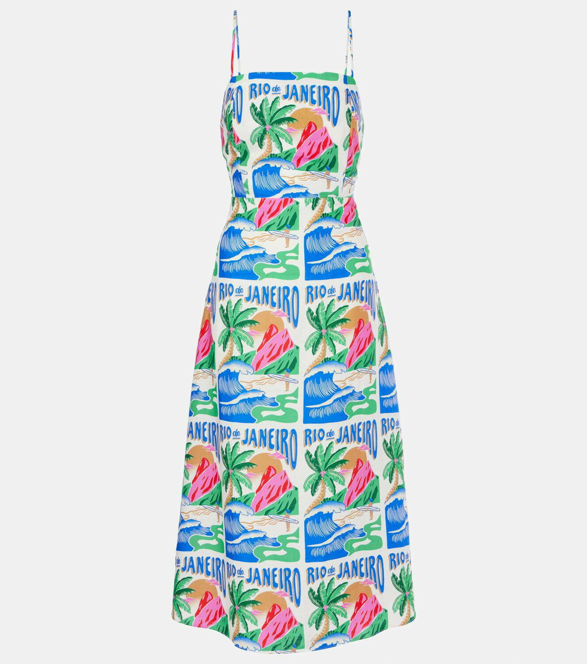 Farm Rio Carioca Posters linen-blend midi dress