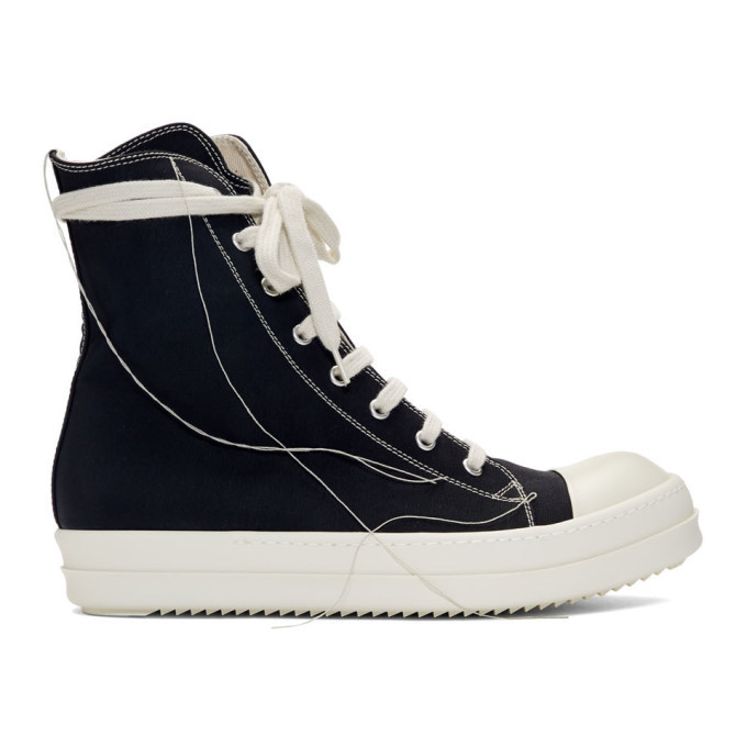 【RICKOWENS】Porterville Jumbo Laced Abstract スニーカー Rick Owens Drkshdw Black 2-Tone Stitch High-Top Sneakers