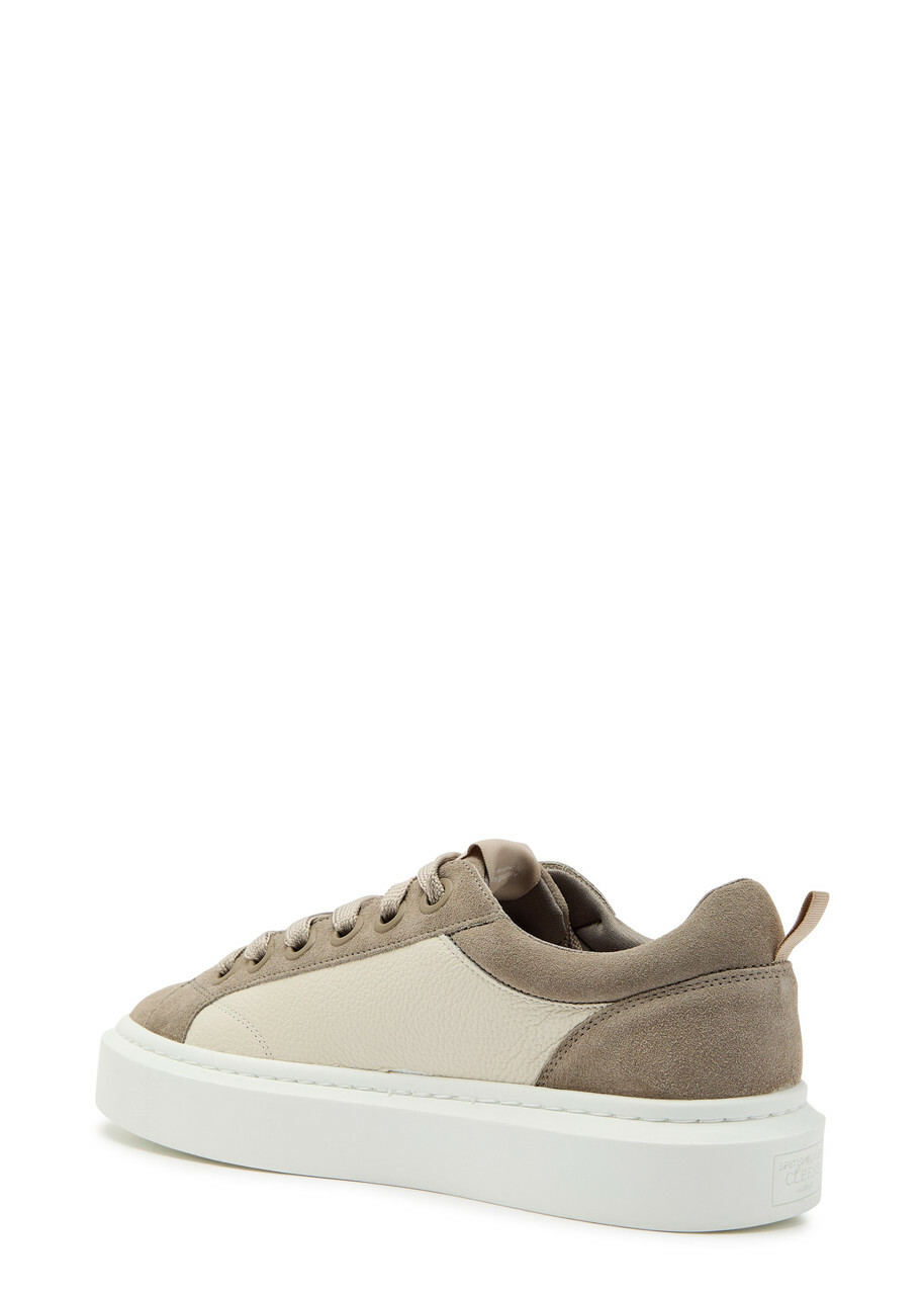 Cleens Ace Panelled Leather and Suede Sneakers Taupe