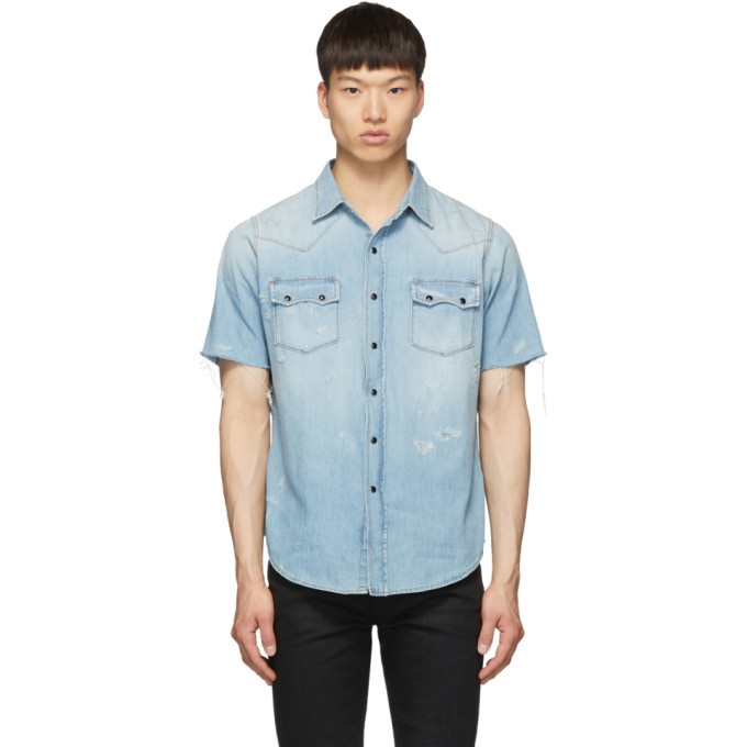 Photo: Saint Laurent Blue Denim Western Short Sleeve Shirt