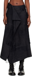 Y's Black O-Wrap-Like Flare Maxi Skirt