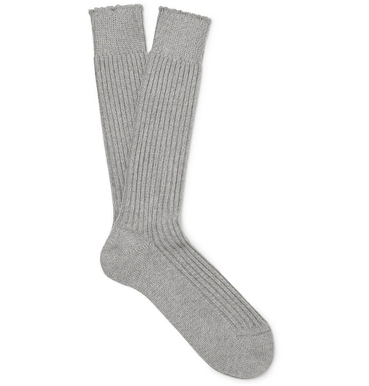 Photo: TOM FORD - Ribbed Cotton Socks - Men - Light gray
