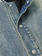 Rhude - Logo-Appliquéd Leather-Trimmed Padded Denim Varsity Jacket - Blue