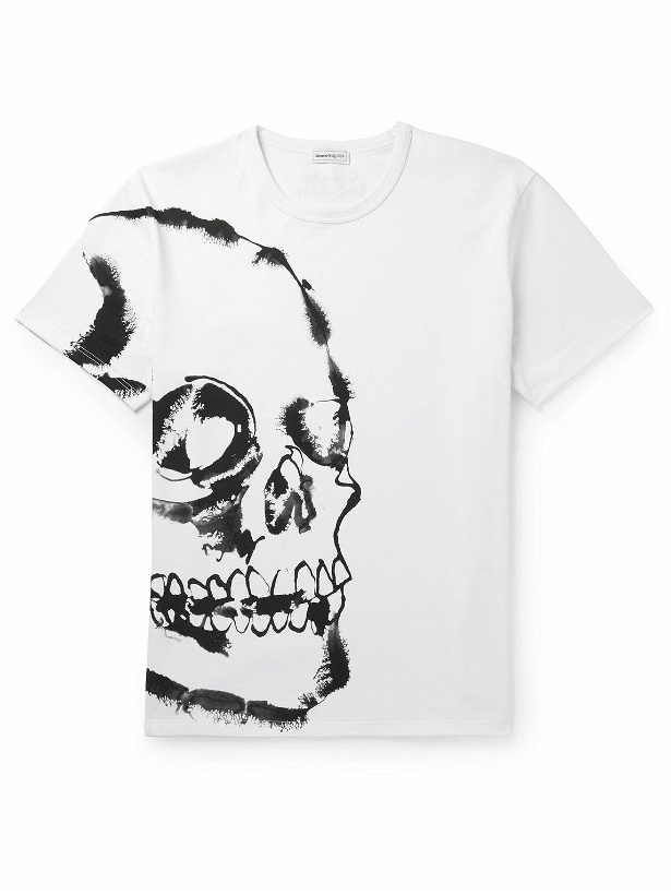 Photo: Alexander McQueen - Minimal Skull Printed Cotton-Jersey T-Shirt - White