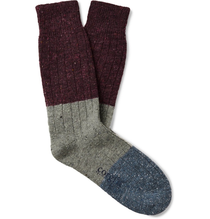 Photo: Corgi - Colour-Block Ribbed Merino Wool, Silk and Cashmere-Blend Socks - Multi