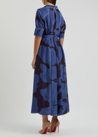 Lovebirds Printed Belted Silk Midi Dress Navy