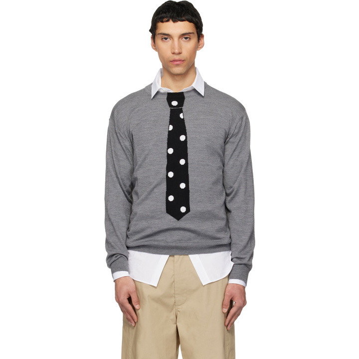 Photo: Moschino Gray Extra-Fine Merino Wool Intarsia Sweater