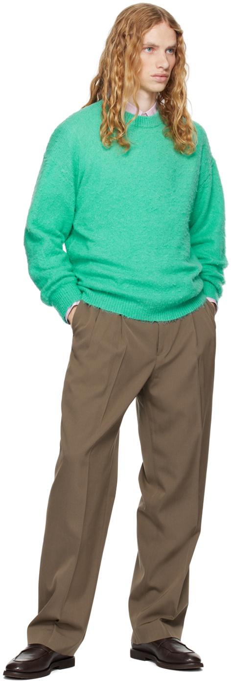 AURALEE Green Brushed Wool Cashmere Silk Sweater Auralee