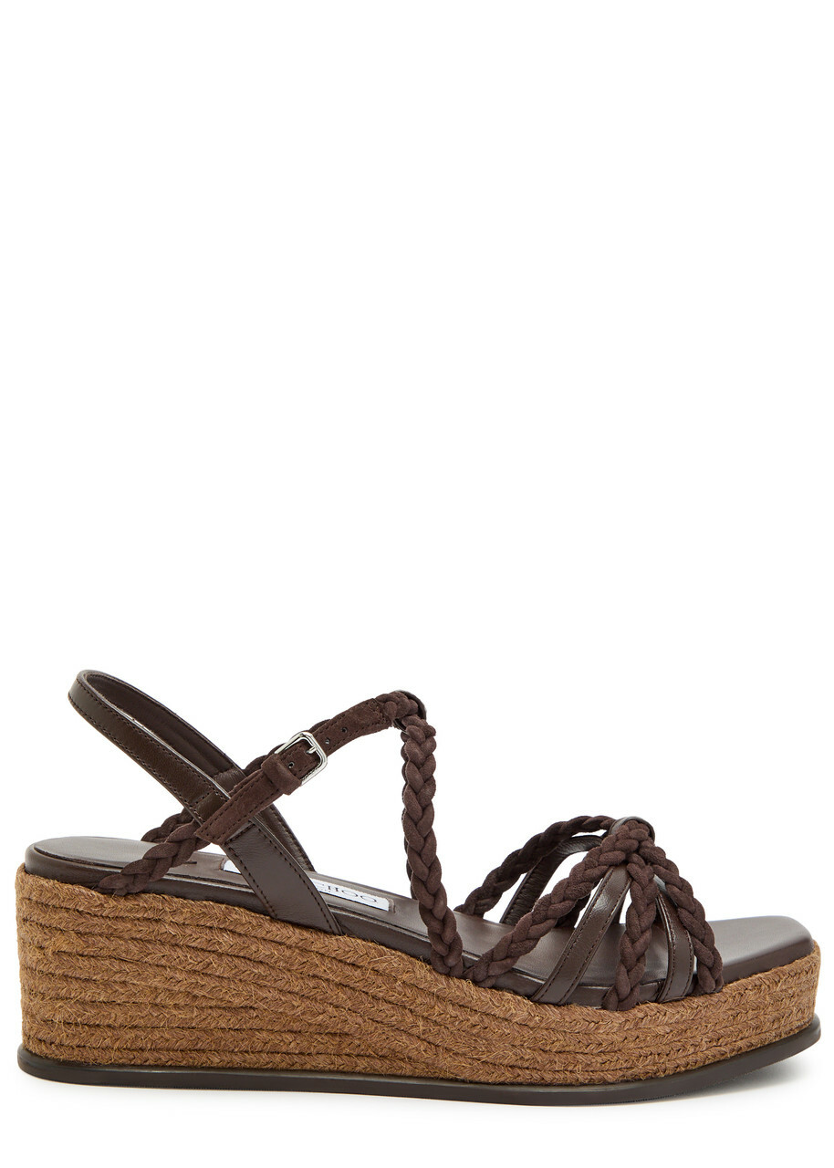 Jimmy Choo Nyra 60 Braided Leather Espadrille Sandals Brown