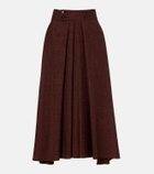 Loro Piana Petra pleated wool, silk, and linen midi skirt