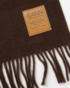 Ganni Double Face Wool Knit Scarf Brown Women