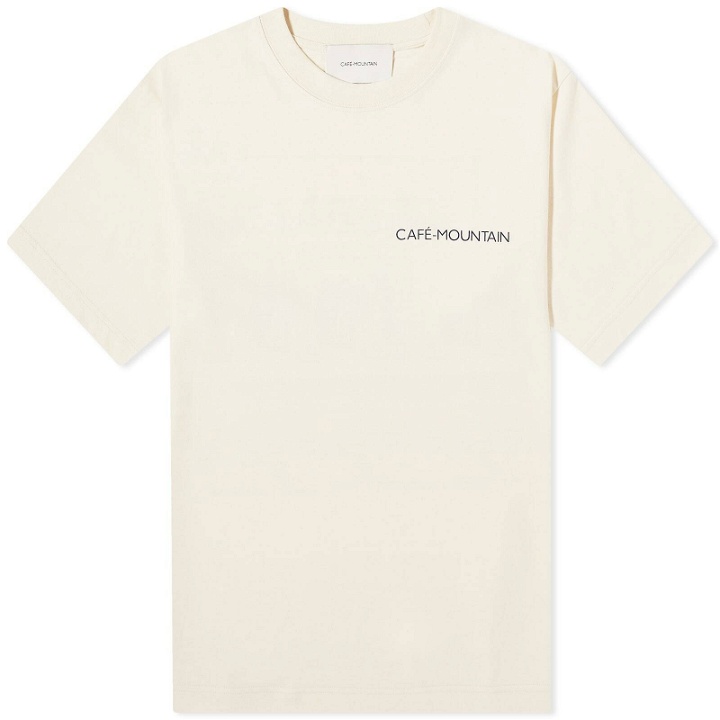 Photo: Café Mountain Men's Clubhouse T-Shirt in Natural/Cobalt