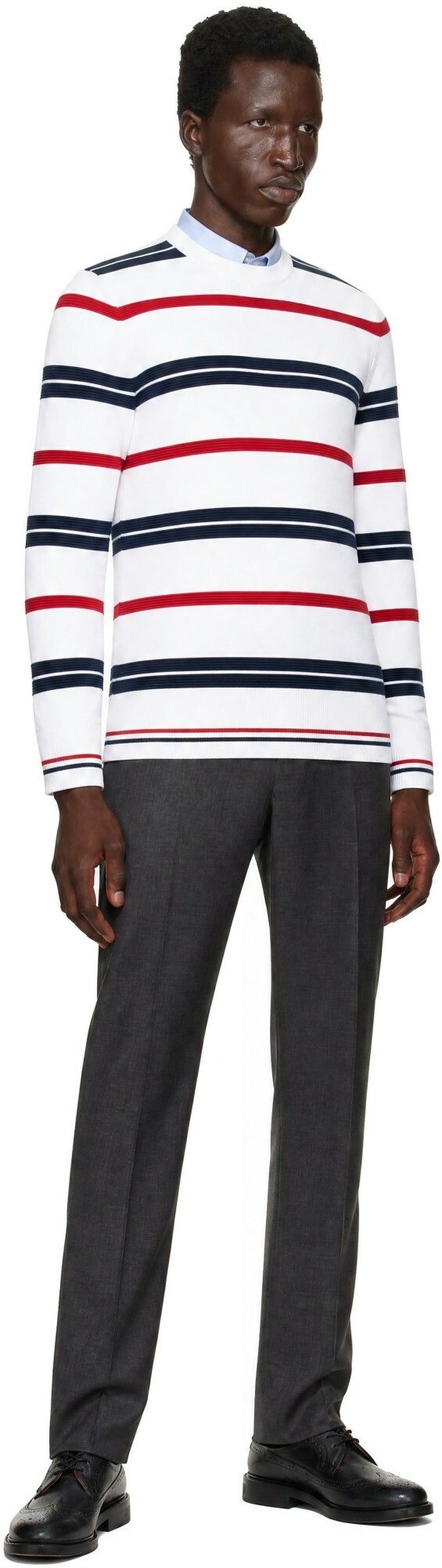 Thom Browne White Rep Stripe RWB Pullover Sweater