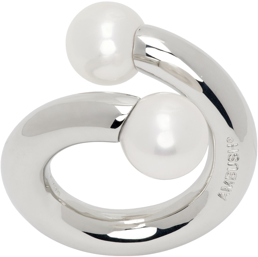 AMBUSH Silver Pearl Barbell Ring