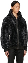 Balmain Black Monogram Shearling Jacket