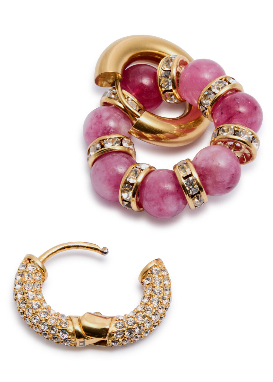 Timeless Pearly Mismatched 24kt Gold-plated Hoop Earrings - Pink - One Size