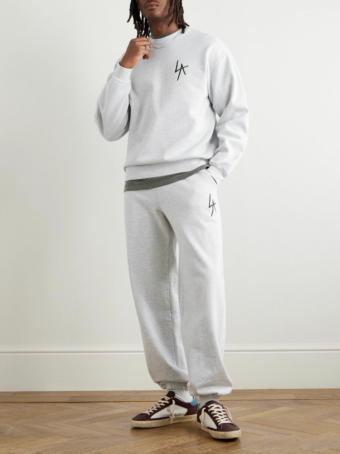 Local Authority LA - LA Slash Tapered Logo-Embroidered Cotton-Jersey Sweatpants - Gray