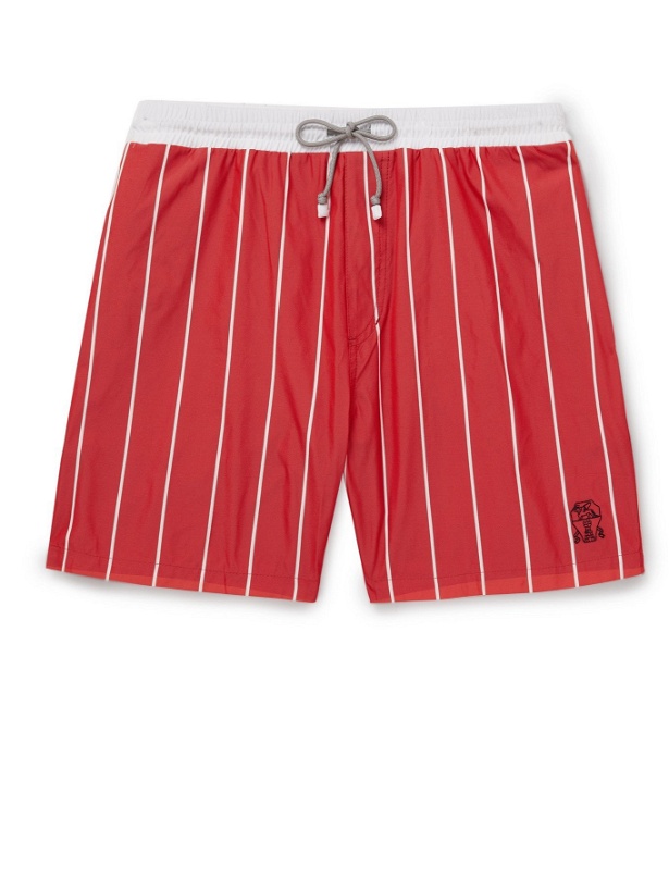 Photo: BRUNELLO CUCINELLI - Mid-Length Striped Swim Shorts - Red