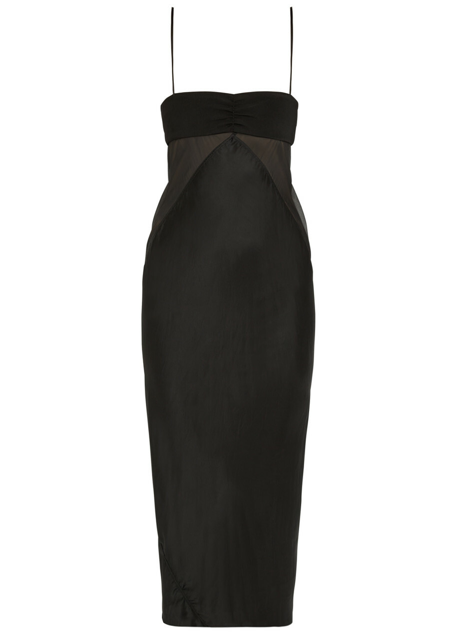 Rick Owens Panelled Satin Midi Slip Dress Black