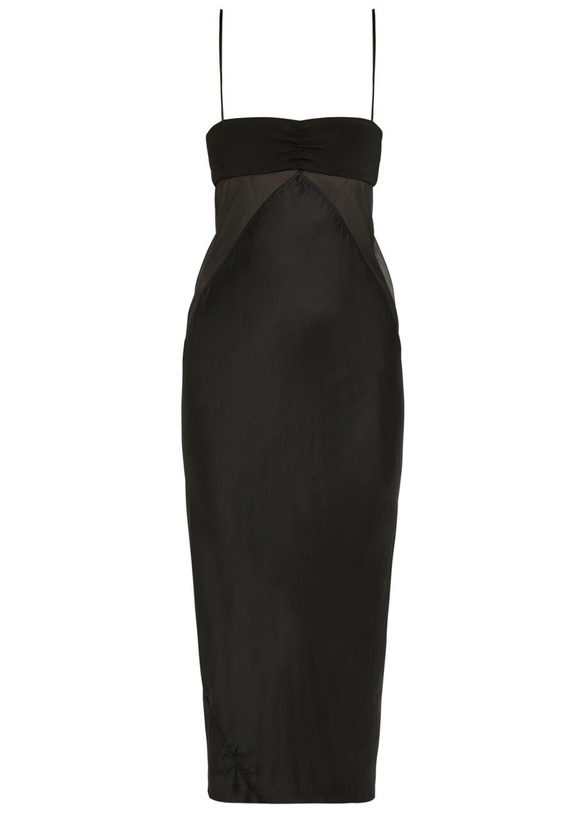 Photo: Rick Owens Panelled Satin Midi Slip Dress Black