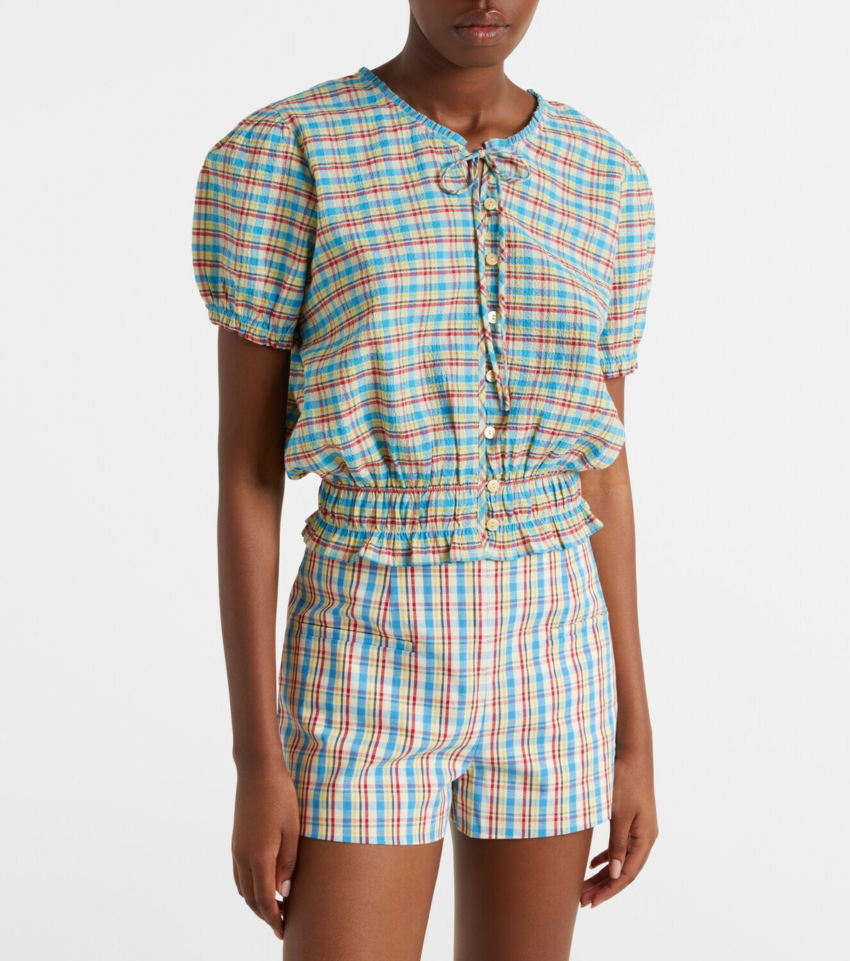 Faithfull Santana checked cotton-blend top
