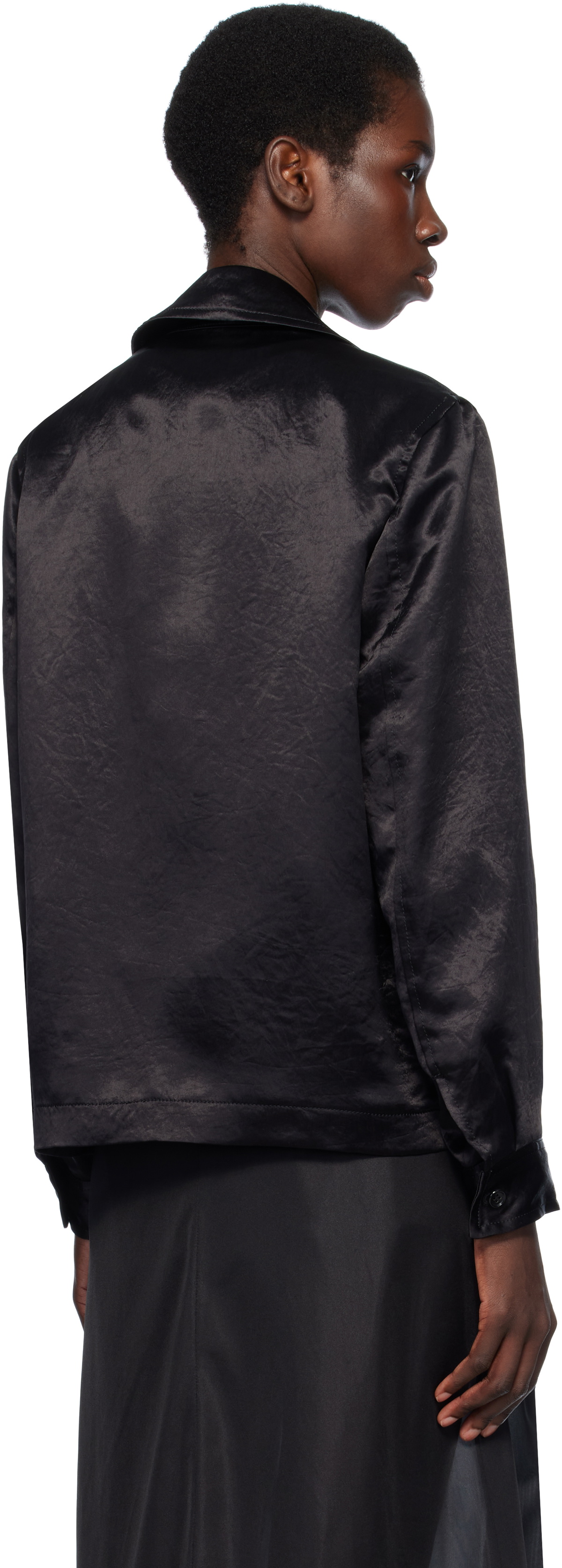 Black Comme des Garçons Black Acetate Taffeta Frilled Lined Reversible Jacket
