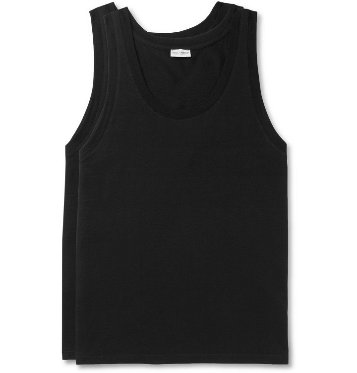 Photo: Dolce & Gabbana - Day By Day Two-Pack Stretch-Cotton Jersey Tank Tops - Black