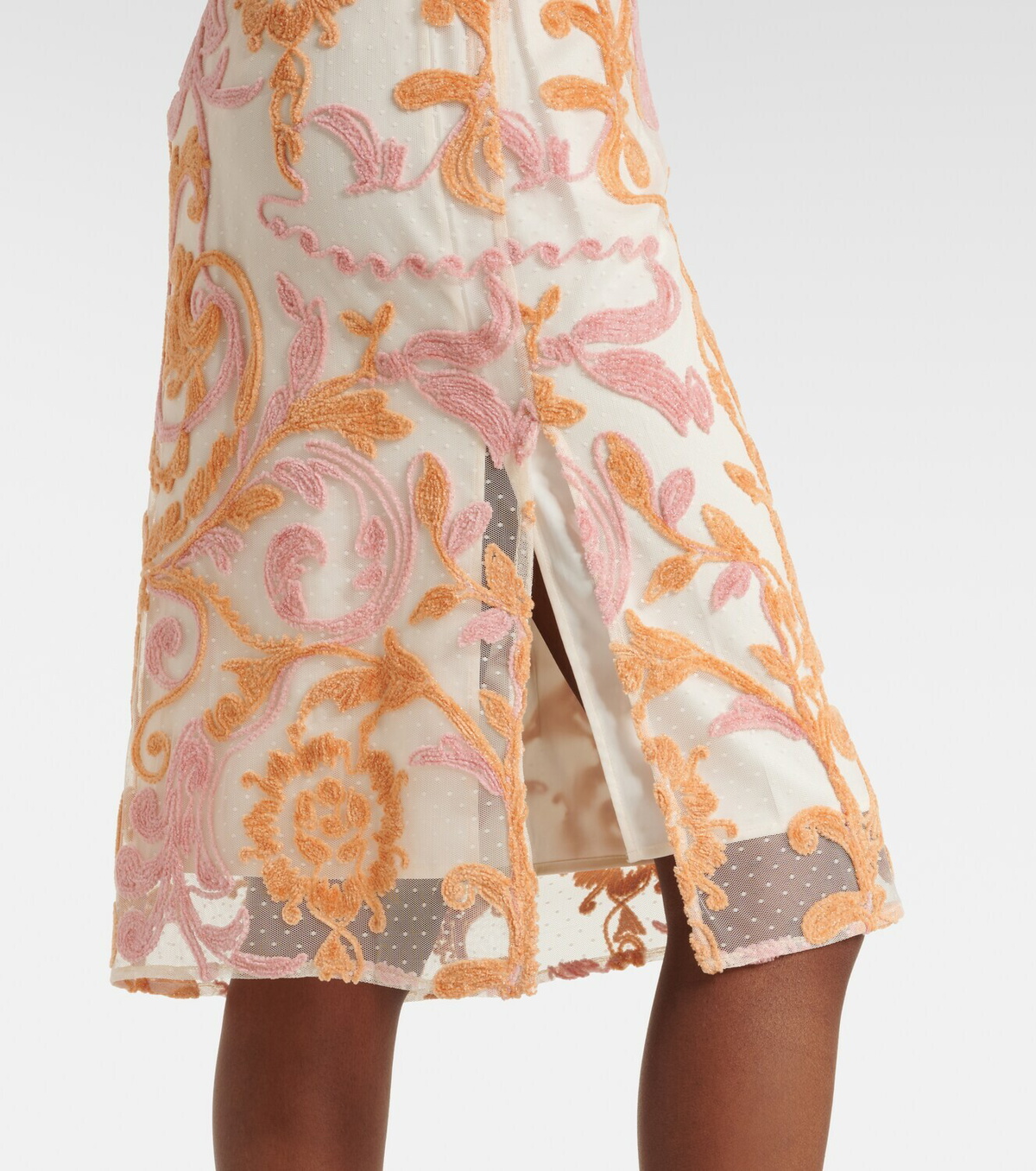 Xu Zhi Embroidered velvet and tulle midi skirt