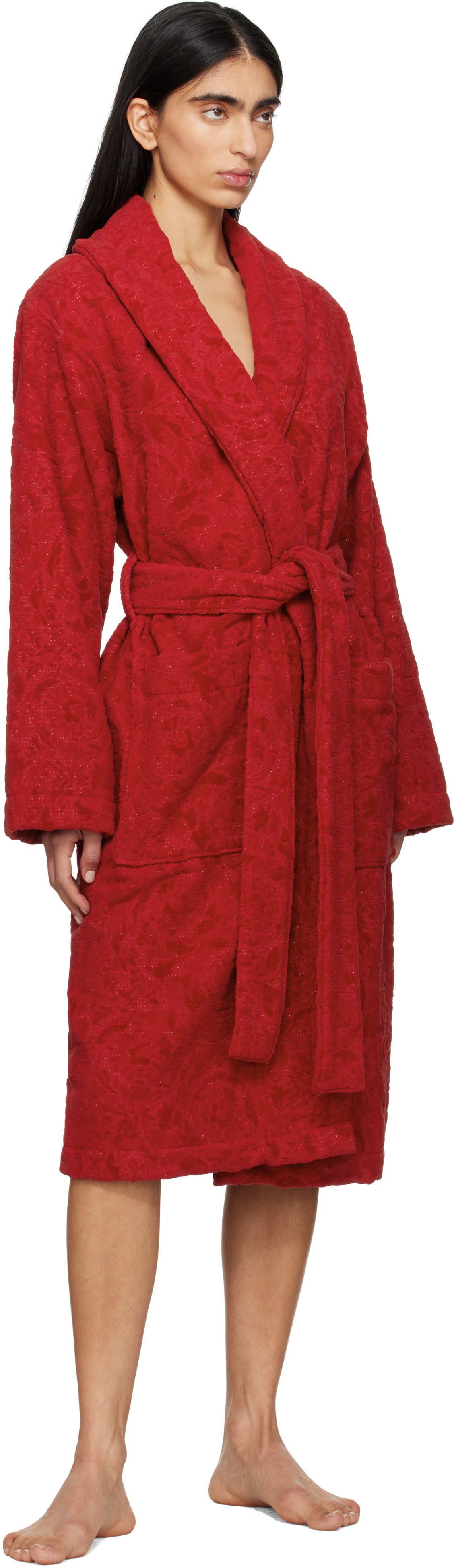 Versace Underwear Red Barocco Bathrobe