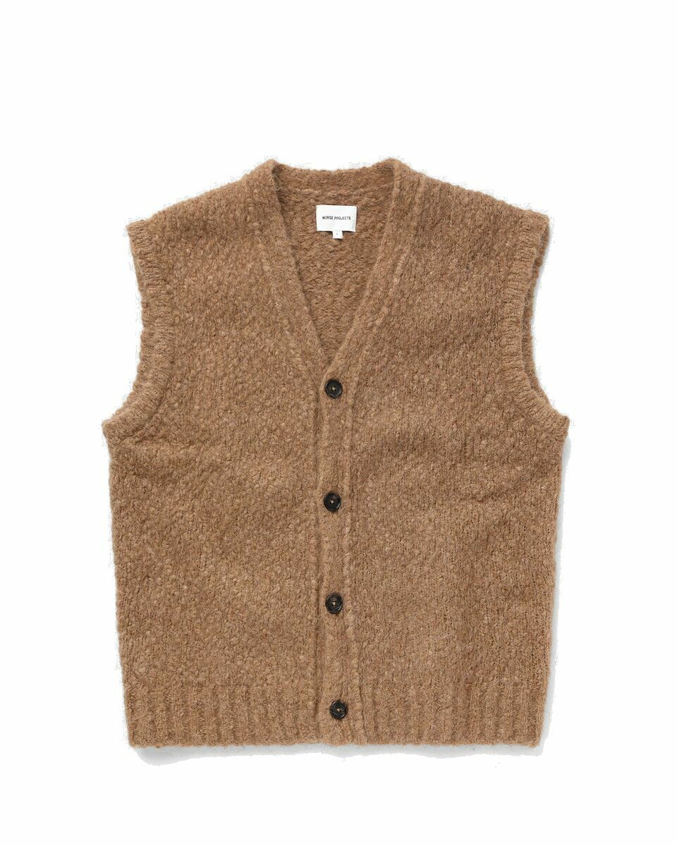 Photo: Norse Projects August Flame Alpaca Cardigan Vest Brown - Mens - Vests