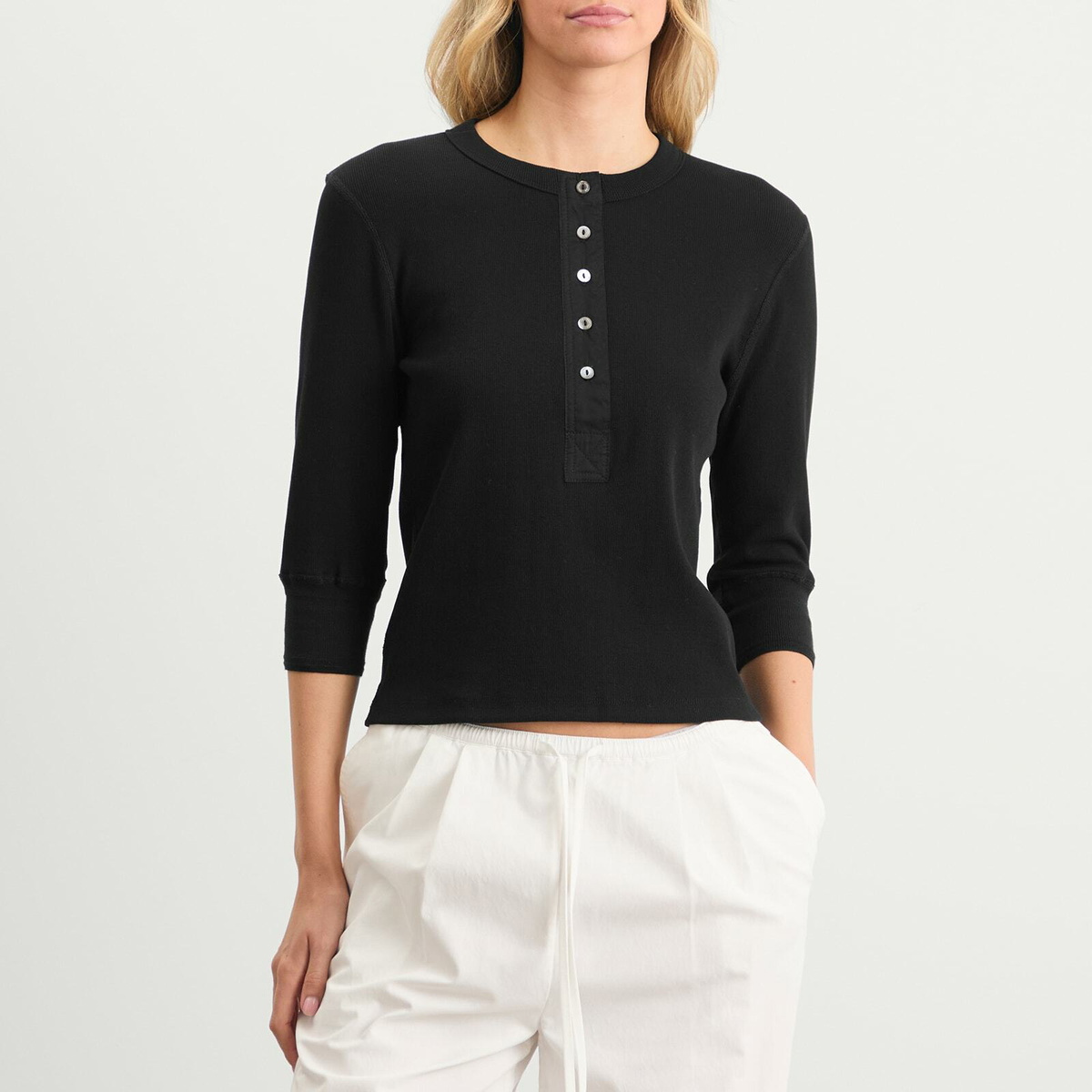 Nothing Written Women's Vintage Button T-Shirt in Black