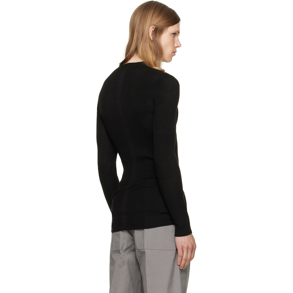 Rick Owens Black Tower Ribbed Round Neck Sweater