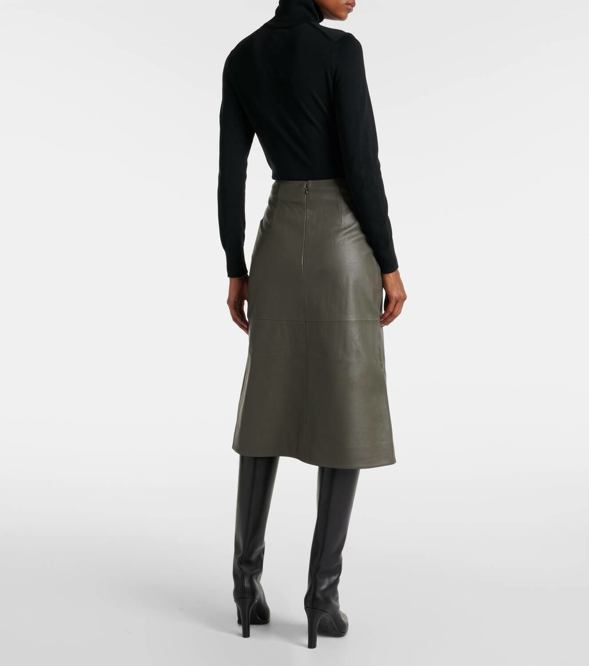 Yves Salomon Météo leather midi skirt