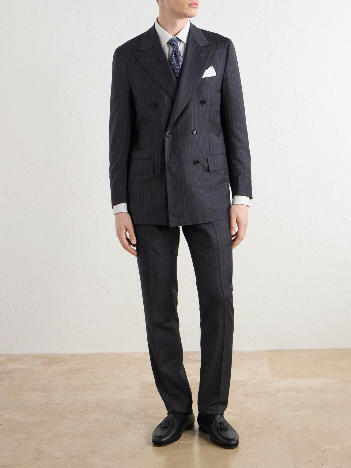 Kiton - Double-Breasted Pinstriped Wool Suit Jacket - Gray