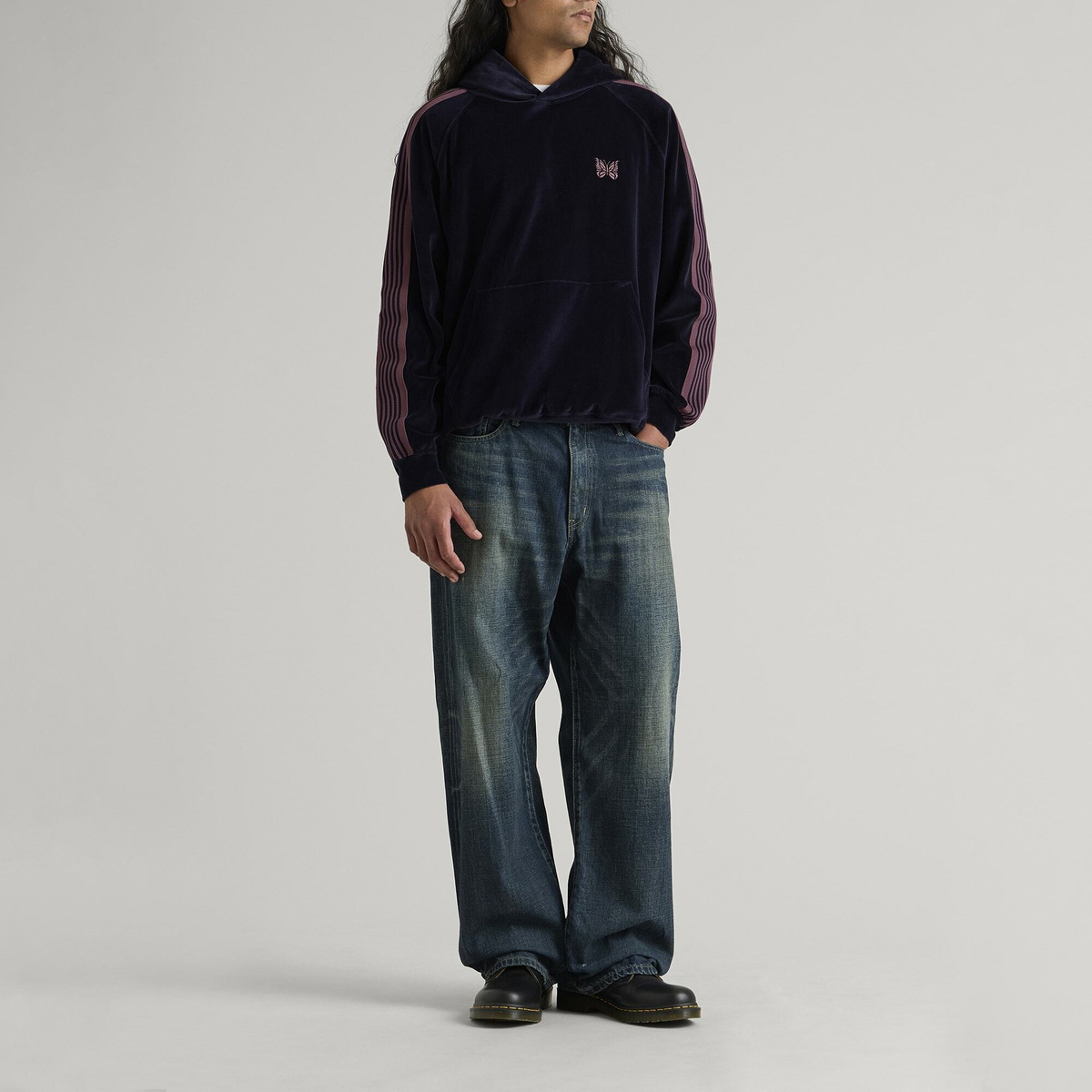 Needles Men's Velour Track Hoodie in Navy