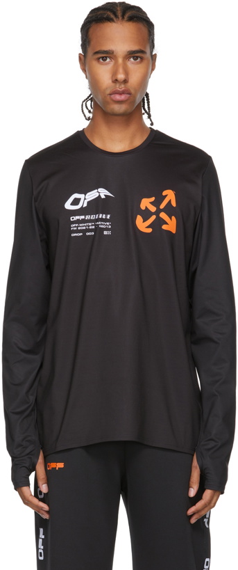 Photo: Off-White Black & Orange Active Logo Thumbhole Long Sleeve T-Shirt