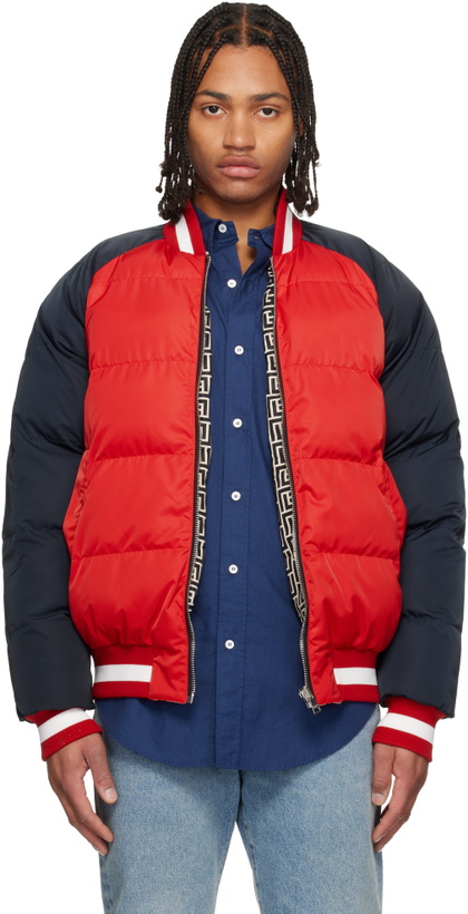 Photo: Balmain Red & Navy Bicolor Reversible Puffer Jacket