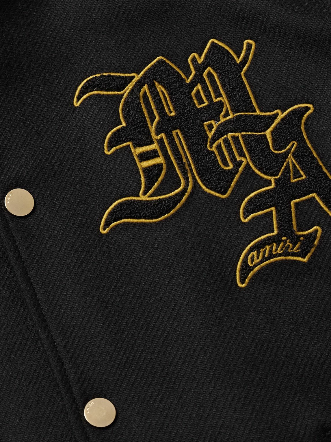AMIRI - Appliquéd Wool-Blend and Full-Grain Leather Varsity Jacket - Black